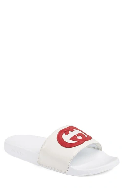 Shop Gucci Pursuit Logo Slide Sandal In White