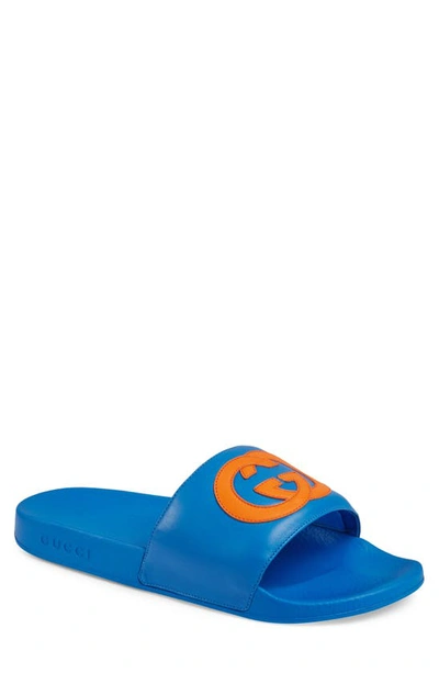 Shop Gucci Pursuit Logo Slide Sandal In Ink Multi