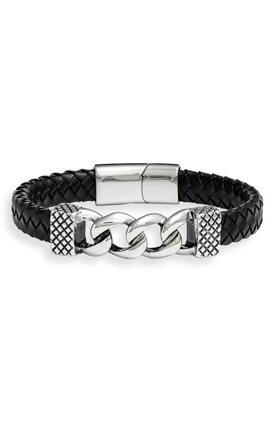 Shop Nordstrom Chain Accent Braided Leather Bracelet In Black- Silver