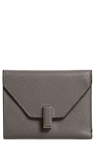 Shop Valextra Iside Leather Trifold Wallet In Fumo Di Londra