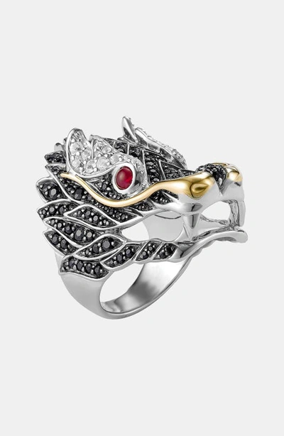 Shop John Hardy 'naga' Dragon Cocktail Ring In Silver/ Ruby