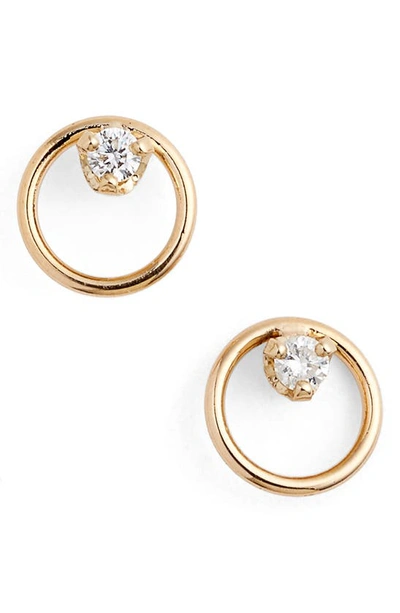 Shop Zoë Chicco Diamond Circle Stud Earrings In Yellow Gold