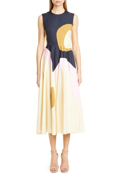 Shop Roksanda Oversize Pattern Poplin Midi Dress In Midnight/ Flamingo