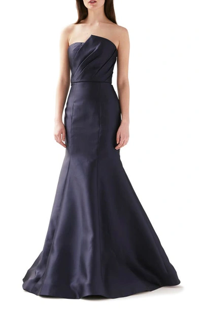 Shop ml Monique Lhuillier Strapless Mermaid Evening Gown In Navy