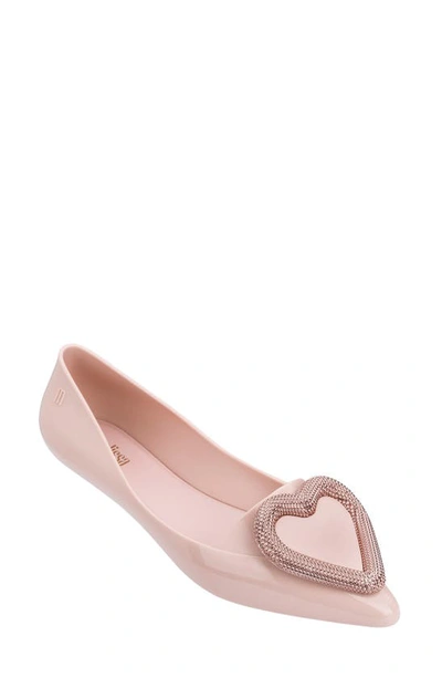 Shop Melissa Pointy Heart Jelly Pointed Toe Flat In Rose Gold