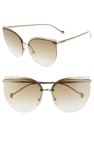 Shop Ferragamo 64mm Oversize Rimless Cat Eye Sunglasses In Shiny Gold/ Brown