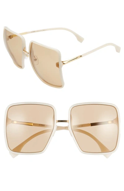 Shop Fendi 59mm Angular Sunglasses In Ivory/ Brown