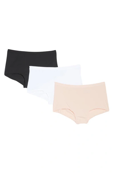 Shop Natori Limitless Assorted 3-pack Boyshorts In Black/ White/ Golden Rose