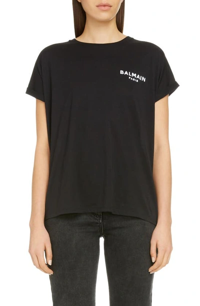 Shop Balmain Flocked Logo Cotton T-shirt In Noir/ Blanc