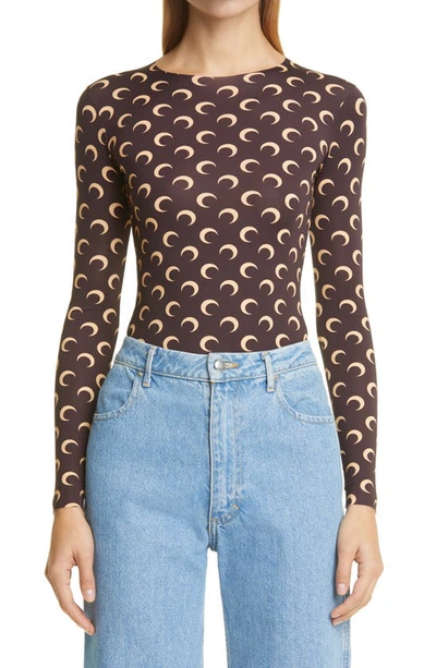 Shop Marine Serre Fitted Moon Print Top In Brown With Tan Print