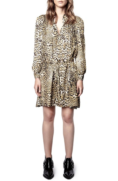 Shop Zadig & Voltaire Retouch Leopard Print Long Sleeve Dress In Natural