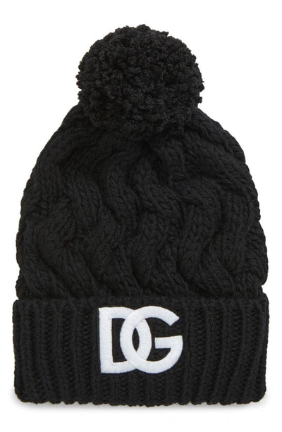 Shop Dolce & Gabbana Logo Cable Knit Beanie In Black