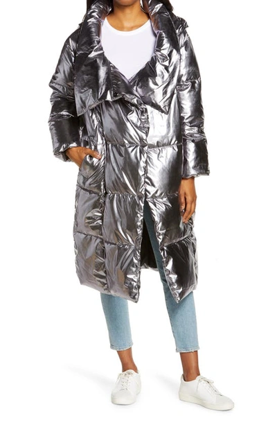 Shop Ugg Catherina Water Resistant Hooded Puffer Coat In Silver Metallic