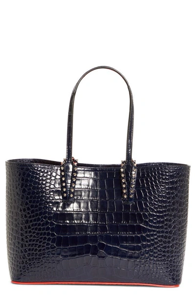 Shop Christian Louboutin Small Cabata Croc Embossed Leather Tote In Nocturne