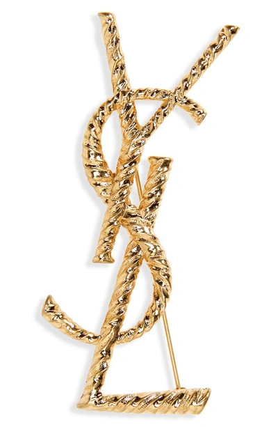 Shop Saint Laurent Opyum Ysl Twisted Brooch In Or Laiton