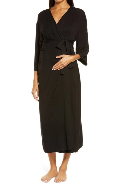 Shop Nesting Olive Maternity/nursing Robe In Black And Tan