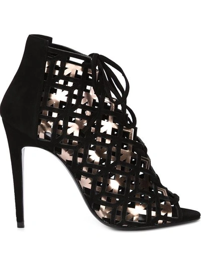Pierre Hardy Cage Cutout Suede And Metallic Leather Sandals In Black