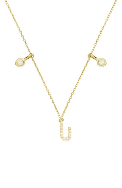 Shop Stone And Strand Double Diamond Initial Pendant Necklace In Yellow Gold/ U