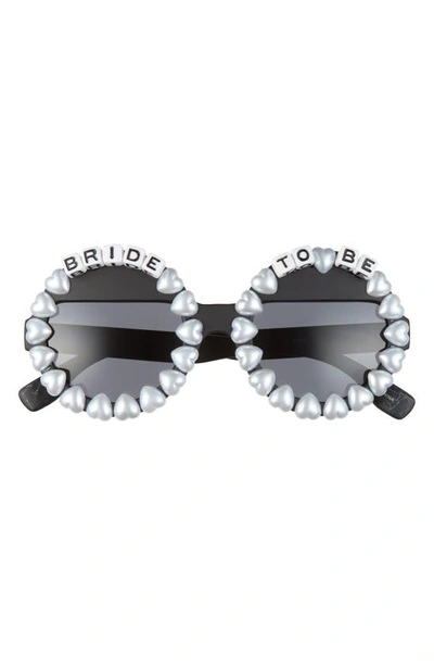 Shop Rad + Refined Bride To Be Embellished Round Sunglasses In Black/ Black