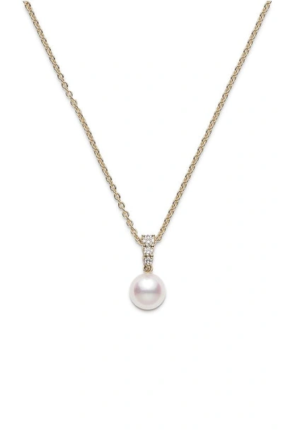 Shop Mikimoto Morning Dew Pearl & Diamond Pendant Necklace In Pearl/ Yellow Gold