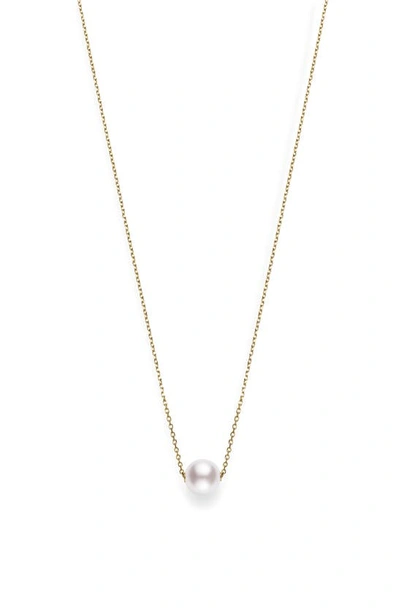 Shop Mikimoto Akoya Pearl Necklace In Pearl/ Yellow Gold