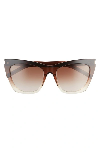 Shop Saint Laurent Kate 55mm Cat Eye Sunglasses In Brown/ Brown Gradient