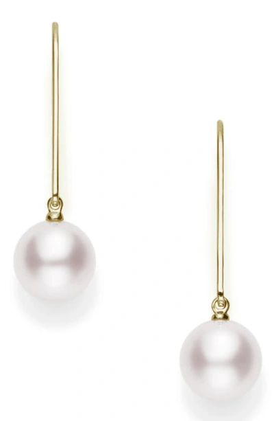 Shop Mikimoto Classic Akoya Pearl Drop Earrings In Pearl/ Yellow Gold