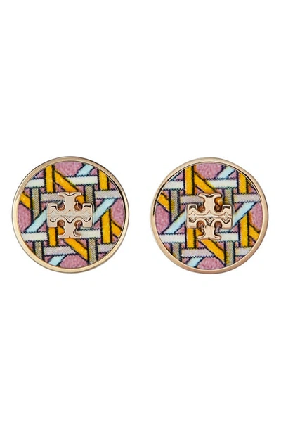 Shop Tory Burch Kira Circle Stud Earrings In Tory Gold / Pink Caning