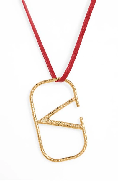 Shop Valentino Vlogo Pendant Necklace In Rosso