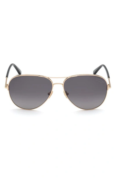 Shop Tom Ford Clark 59mm Polarized Aviator Sunglasses In Rose Gold/ Smoke