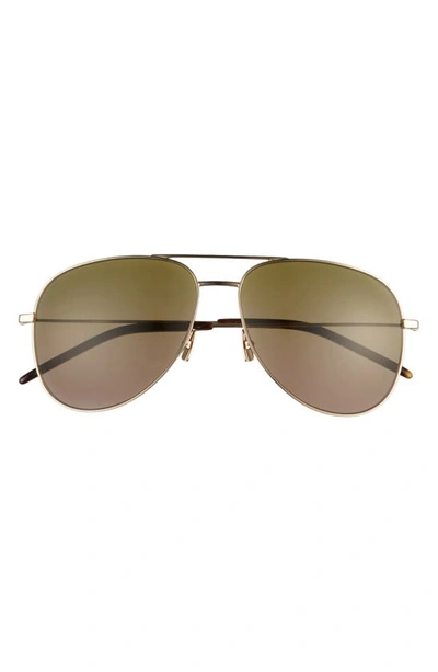 Shop Saint Laurent 59mm Brow Bar Aviator Sunglasses In Gold/ Green Gradient