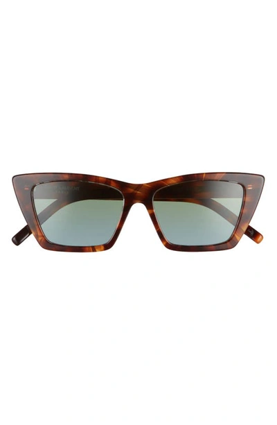 Shop Saint Laurent 53mm Cat Eye Sunglasses In Havana/ Green Gradient