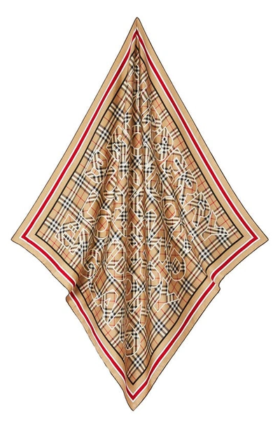 Shop Burberry Vintage Check Logo Silk Scarf In Archive Beige