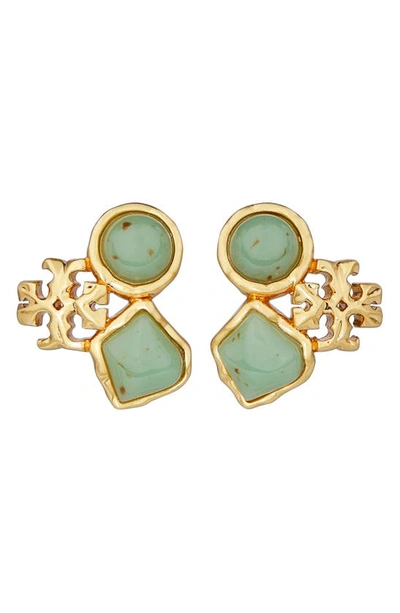 Shop Tory Burch Roxanne Cluster Stud Earrings In Rolled Brass / Swirled Mint