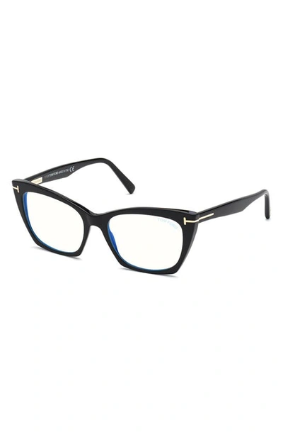 Shop Tom Ford 54mm Blue Cat Eye Light Blocking Glasses In Shiny Black