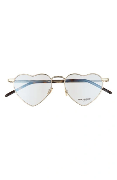 Shop Saint Laurent 52mm Lou Heart Optical Glasses In Gold