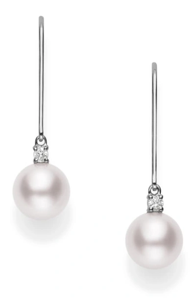 Shop Mikimoto Akoya Pearl & Diamond Linear Earrings In White Gold/ Pearl