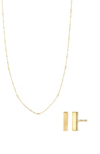 Shop Bony Levy 14k Gold Bar Studs & Station Necklace Box Set In Yellow Gold
