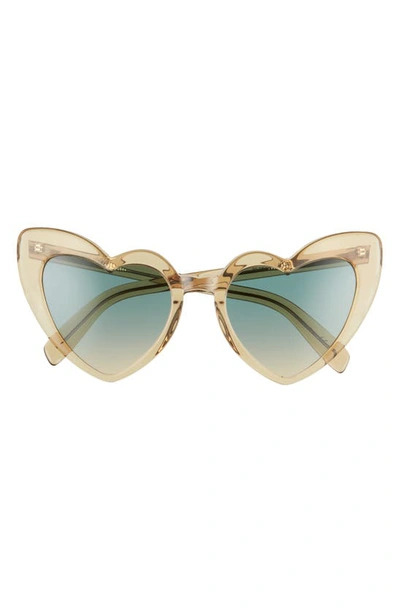 Shop Saint Laurent Loulou 54mm Heart Sunglasses In Yellow/ Green