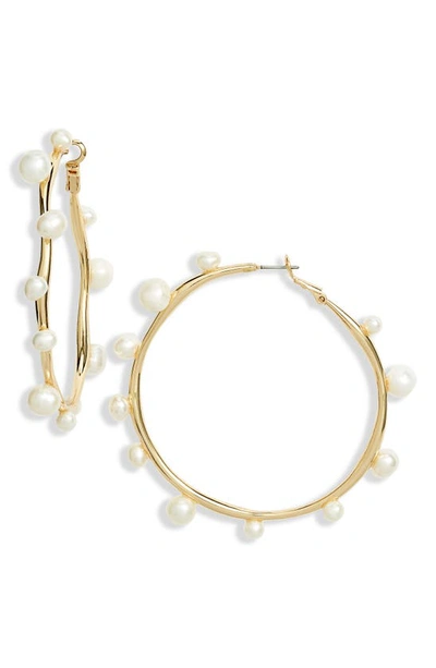 Shop Mignonne Gavigan Large Freshwater Pearl Hoop Earrings In Gold