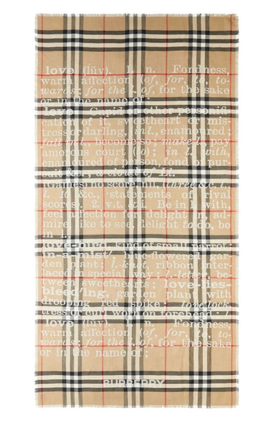 Shop Burberry Love & Check Jacquard Cashmere Scarf In Archive Beige