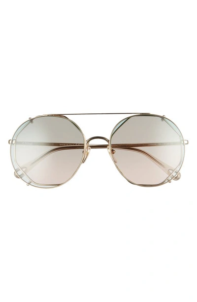 Shop Chloé 57mm Octagonal Sunglasses With Clip-on Aviator Lenses In Gold/ Green Gradient
