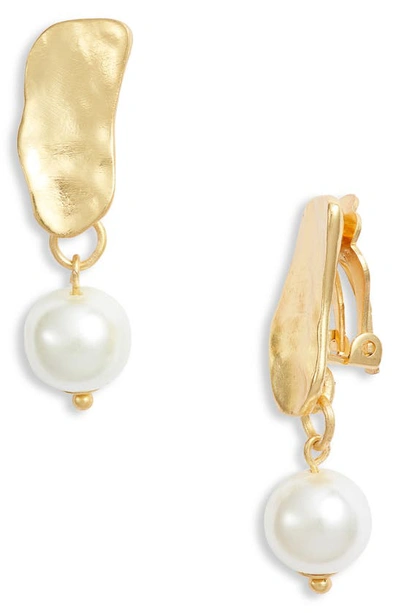 Shop Karine Sultan Organic Frame Clip Drop Earrings In Gold
