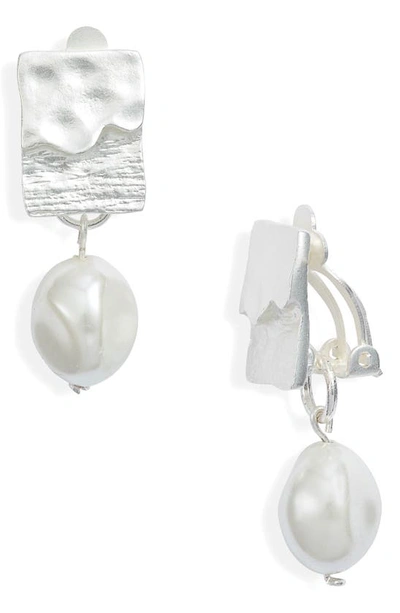 Shop Karine Sultan Pearl Drop Clip-on Earrings In Silver