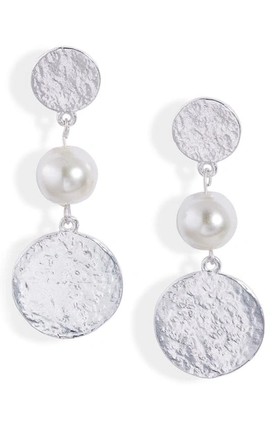 Shop Karine Sultan Imitation Pearl Drop Earrings In Silver