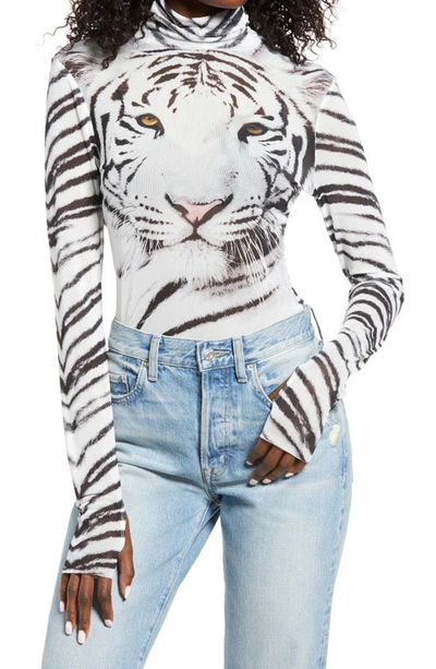 Shop Afrm Zadie Semi Sheer Turtleneck In Blanc Tiger