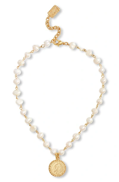 Karine Sultan Freshwater Pearl Station Medallion Necklace In Gold