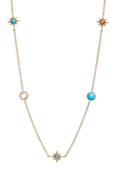 Shop Anzie Topaz & Turquoise Station Necklace In Gold