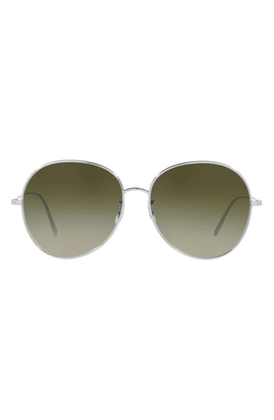 Shop Oliver Peoples Ysela 60mm Gradient Pilot Sunglasses In Silver/ Olive Gradient