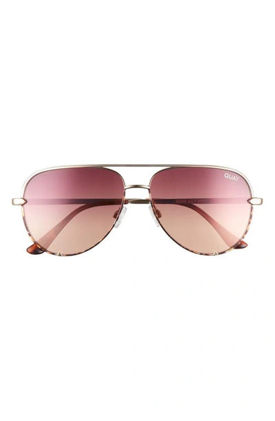 Shop Quay High Key Mini 57mm Aviator Sunglasses In Gold Tort / Purple Peach Lens